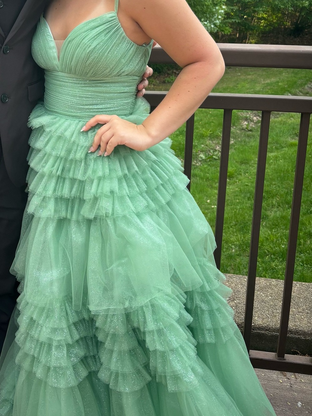 Mint Green Ruffled Tulle Prom Dress